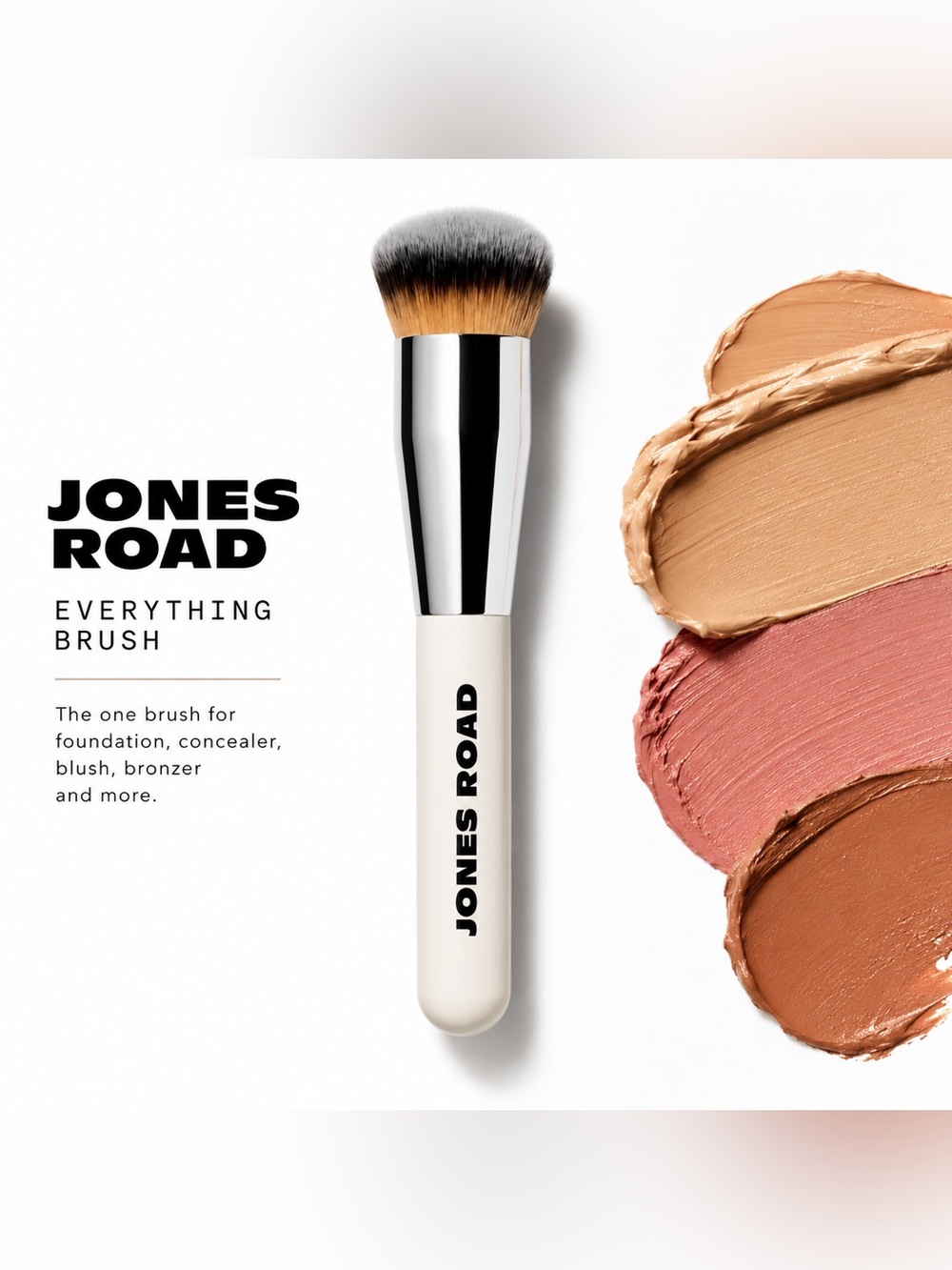 Jones Road Multi-Use Makeup Everything Brush - White Handle with Silver Ferrule